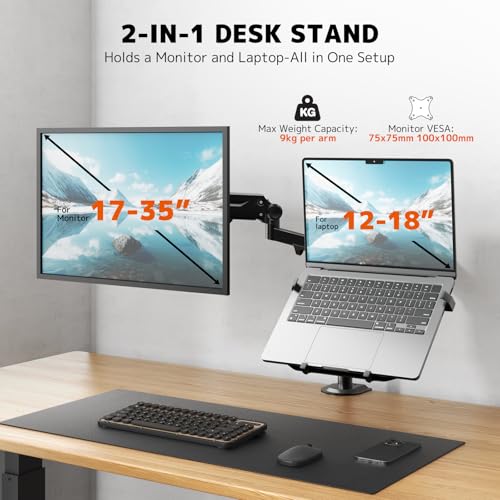 PUTORSEN Laptop Arm Mount for up to 35'' Monitors, Laptop Tray for Max 18'' Notebook, Fully Adjustable Spring Laptop Desk Mount Holds Max 19.8lbs, VESA 75x75/100x100 mm - Image 2