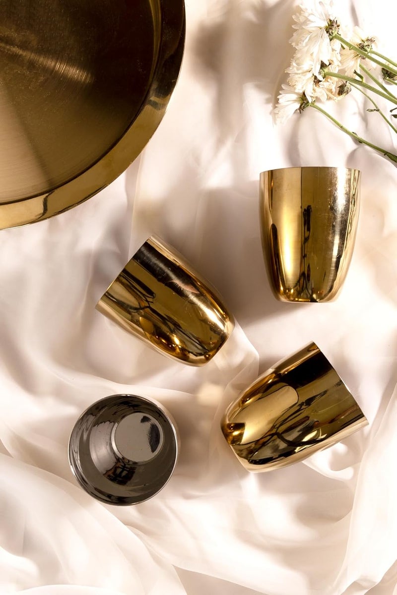 Exclusivish Stainless Steel Glass Set of 4 PVD Gold 100 Food Grade Drinking Glass Dishwasher Safe Water Glass NonToxic AntiTarnish Tumbler Gift for All Occasions - Image 3