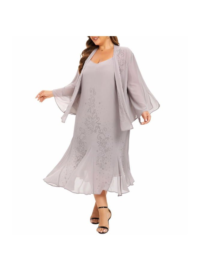 WTJIAPAI Plus Size Jacket Dress Suits 2 Piece Chiffon Sets Delicate Rhinestone Pattern Mother of Bride Dresses for Wedding Grey - Image 3