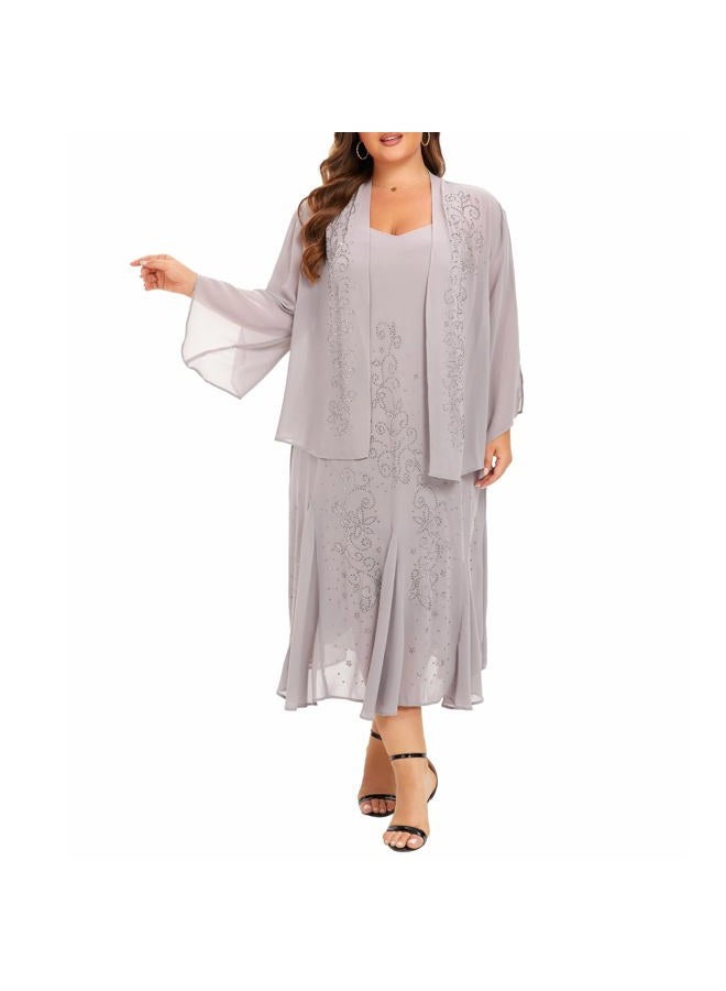 WTJIAPAI Plus Size Jacket Dress Suits 2 Piece Chiffon Sets Delicate Rhinestone Pattern Mother of Bride Dresses for Wedding Grey - Image 2