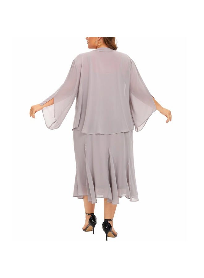 WTJIAPAI Plus Size Jacket Dress Suits 2 Piece Chiffon Sets Delicate Rhinestone Pattern Mother of Bride Dresses for Wedding Grey - Image 4