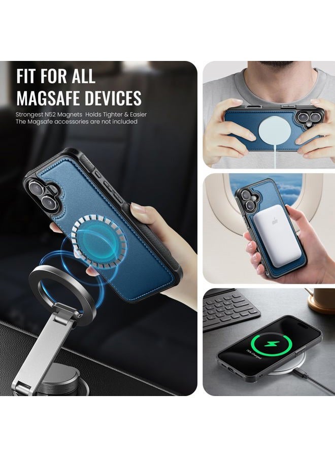Usroom Compatible with Magsafe Wireless Charing for iPhone 16 Plus 6.7" Wallet Case, RFID Blocking Card Holder 2 in 1 Detachable Wallet Kickstand Shockproof Case, Blue - Image 2