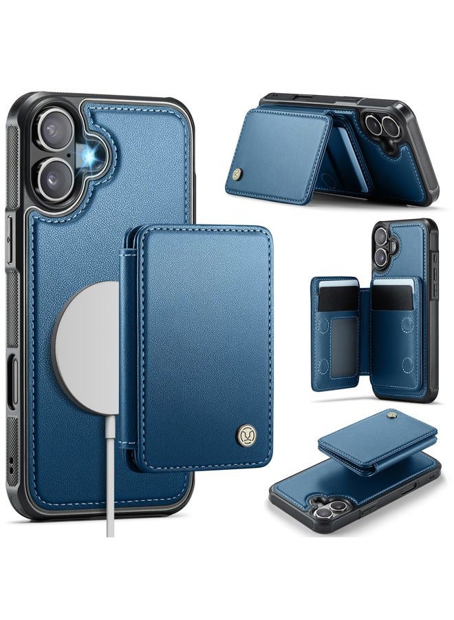 Usroom Compatible with Magsafe Wireless Charing for iPhone 16 Plus 6.7" Wallet Case, RFID Blocking Card Holder 2 in 1 Detachable Wallet Kickstand Shockproof Case, Blue - Image 1