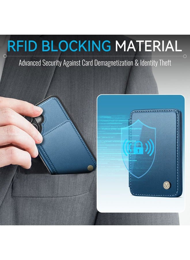 Usroom Compatible with Magsafe Wireless Charing for iPhone 16 Plus 6.7" Wallet Case, RFID Blocking Card Holder 2 in 1 Detachable Wallet Kickstand Shockproof Case, Blue - Image 3