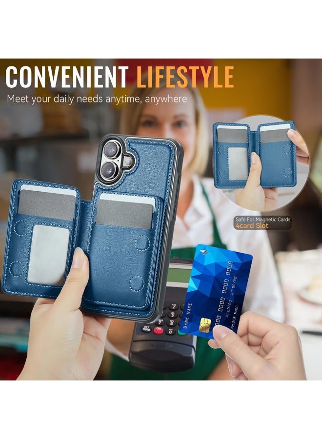 Usroom Compatible with Magsafe Wireless Charing for iPhone 16 Plus 6.7" Wallet Case, RFID Blocking Card Holder 2 in 1 Detachable Wallet Kickstand Shockproof Case, Blue - Image 4