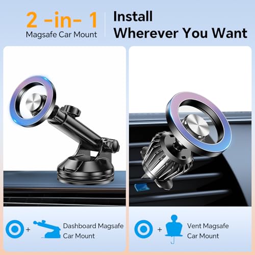 Coolpow for MagSafe Car MountWindshieldVentDashMagnetic Phone Holder for Car Phone Holder Mount Cell Phone Holders for Your Car Accessories Suction Phone Mount for Car Truck Stand for iPhone 17 16 - Image 3