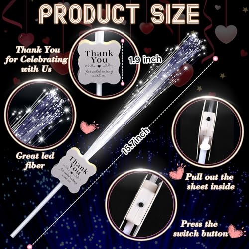 Tujoe 50 Pcs White Wedding Light up Sticks LED Sparklers Thank You Fiber Optic Glow Wands with 3 Mode for Send off Reception Valentines Birthday Carnival Party Supplies Favors Dance Floor Props - Image 2