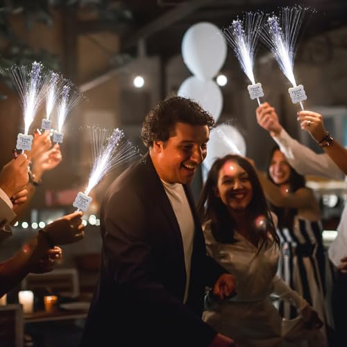 Tujoe 50 Pcs White Wedding Light up Sticks LED Sparklers Thank You Fiber Optic Glow Wands with 3 Mode for Send off Reception Valentines Birthday Carnival Party Supplies Favors Dance Floor Props - Image 3