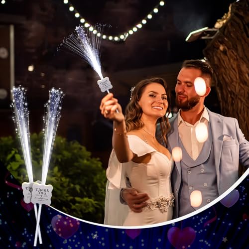 Tujoe 50 Pcs White Wedding Light up Sticks LED Sparklers Thank You Fiber Optic Glow Wands with 3 Mode for Send off Reception Valentines Birthday Carnival Party Supplies Favors Dance Floor Props - Image 4