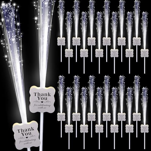 Tujoe 50 Pcs White Wedding Light up Sticks LED Sparklers Thank You Fiber Optic Glow Wands with 3 Mode for Send off Reception Valentines Birthday Carnival Party Supplies Favors Dance Floor Props - Image 1