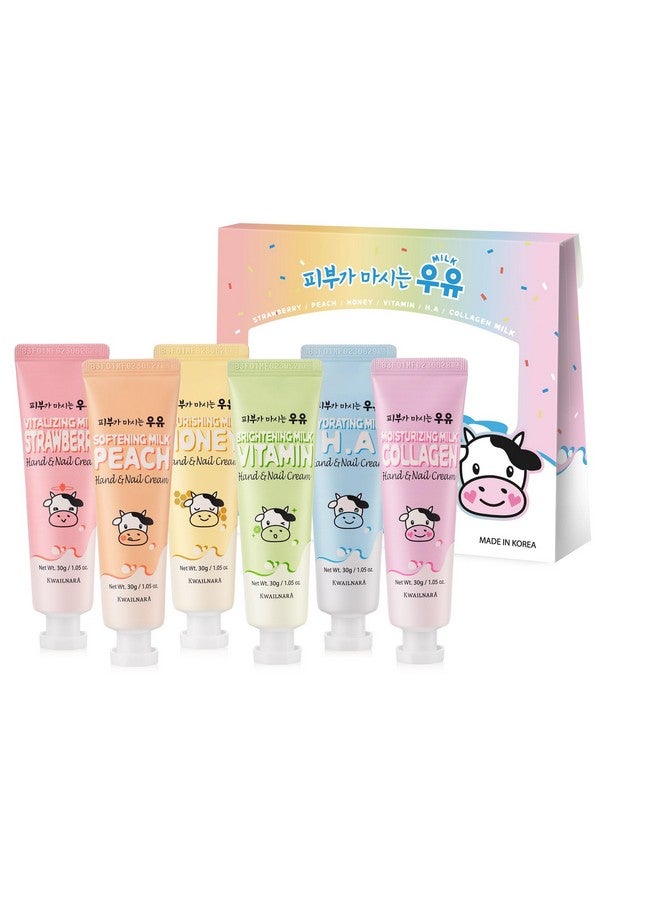 Welcos Kwailnara Milk Hand And Nail Cream Set Of 6 / Strawberry Peach Honey Vitamin Hyaluronic Acid Collagen/Korean Hand Cream Gift Set - Image 1
