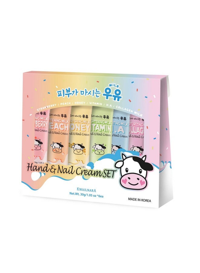 Welcos Kwailnara Milk Hand And Nail Cream Set Of 6 / Strawberry Peach Honey Vitamin Hyaluronic Acid Collagen/Korean Hand Cream Gift Set - Image 3