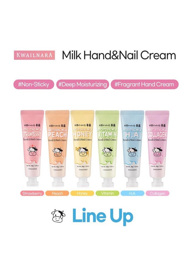 Welcos Kwailnara Milk Hand And Nail Cream Set Of 6 / Strawberry Peach Honey Vitamin Hyaluronic Acid Collagen/Korean Hand Cream Gift Set - Image 5