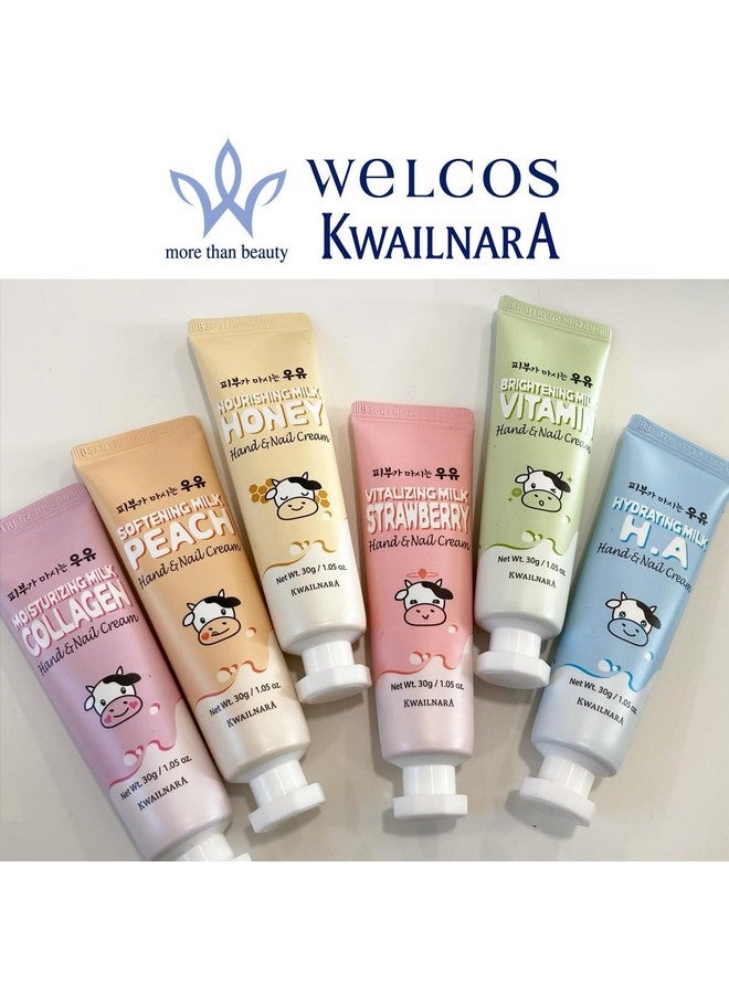 Welcos Kwailnara Milk Hand And Nail Cream Set Of 6 / Strawberry Peach Honey Vitamin Hyaluronic Acid Collagen/Korean Hand Cream Gift Set - Image 2