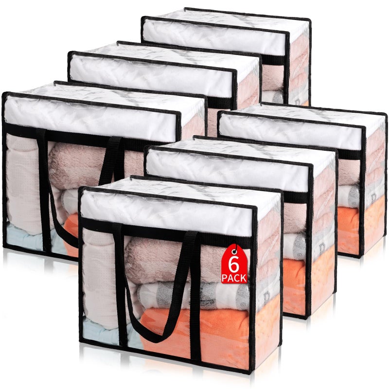 6Pack Clear Blanket Storage Bags Vinyl Comforter Clothes Storage Closet Organizers and Storage Containers Moving Bags with Reinforced Handle for Bedding Clothing Comforters Pillows Toys40L