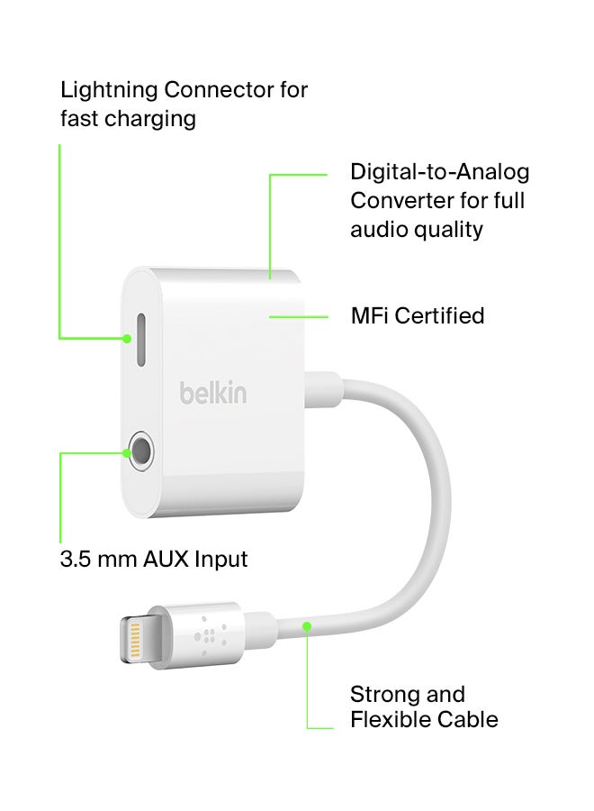 belkin Dual functionality to listen to 3.5 mm Audio and charge at the same time. White - Image 3