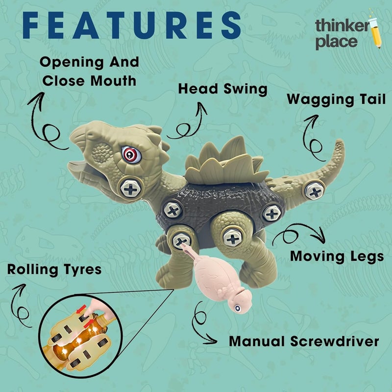 ThinkerPlace DIY Sliding Dinosaur Kit Stegosaurus | Learn About Dinosaurs | Take Apart Dinosaur Toys | Build, Play & Learn | STEM Educational Toy for Kids Age 4+ | Science & Learning Toy - Image 2