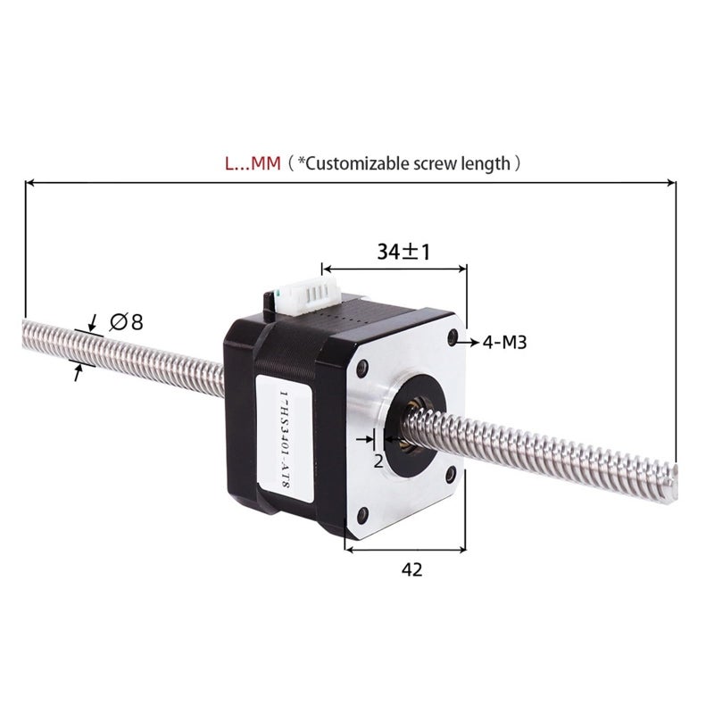 محرك خطوي NEMA17 1.3A 28N CM 42HA34 T8 8 أسلاك مدى التوصيل 100 مم قطر العمود 12 مم - Image 4