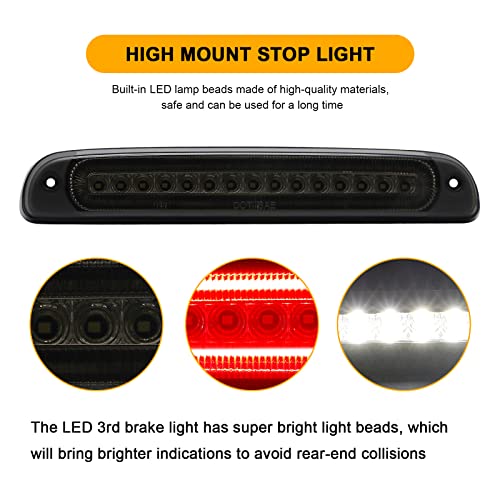 Mynoway Smoked Lens LED 3rd Third Brake Light Replacement for F250 F350 F450 F550 Super Duty 1999-2016, Ranger 1995-2011, Center High Mount Stop Lamp with Sealing Gasket, Replace OE CC3Z13A613B - Image 4