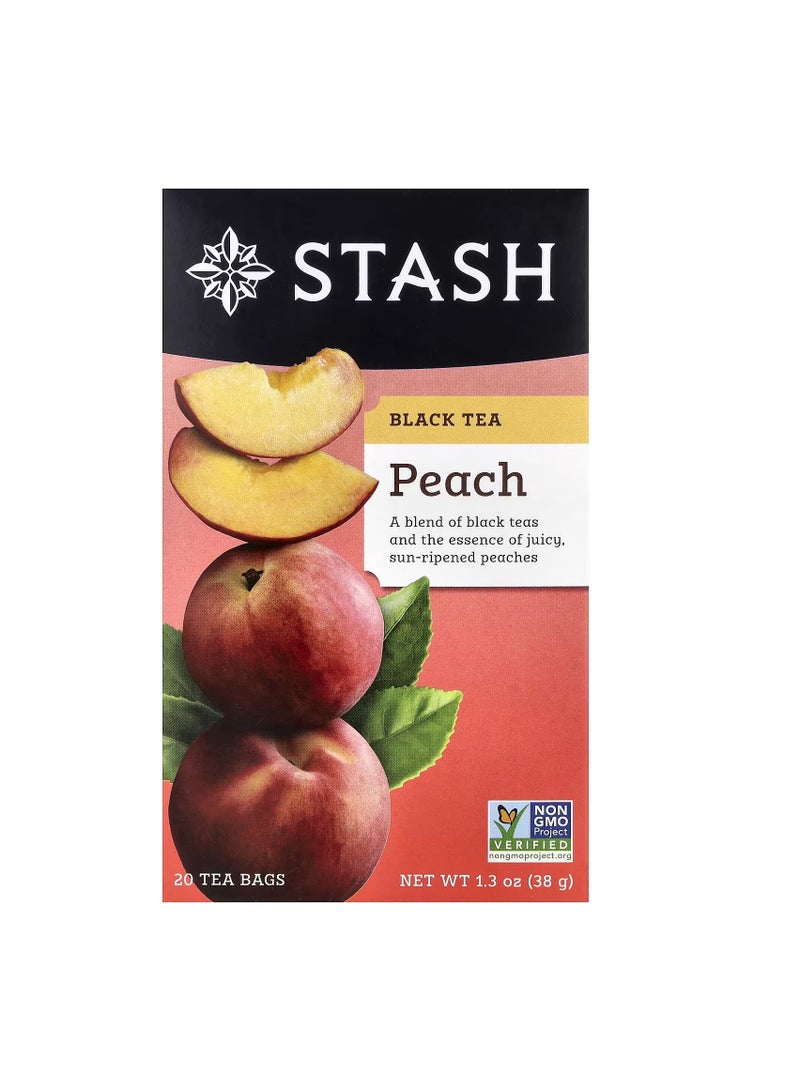 Stash Tea, Black Tea, Peach, 20 Tea Bags, 1.3 oz (38 g)
