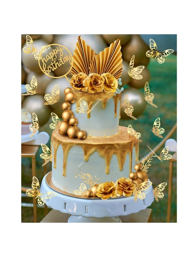 Shimeyao 52 Pcs Flower Toppers For Cake Gold Balls For Cake Decorations Boho Cake Topper Flower Butterfly Decorations Gold Cake Topper For Birthday Wedding Baby Shower Party Decoration(Gold) - Image 3