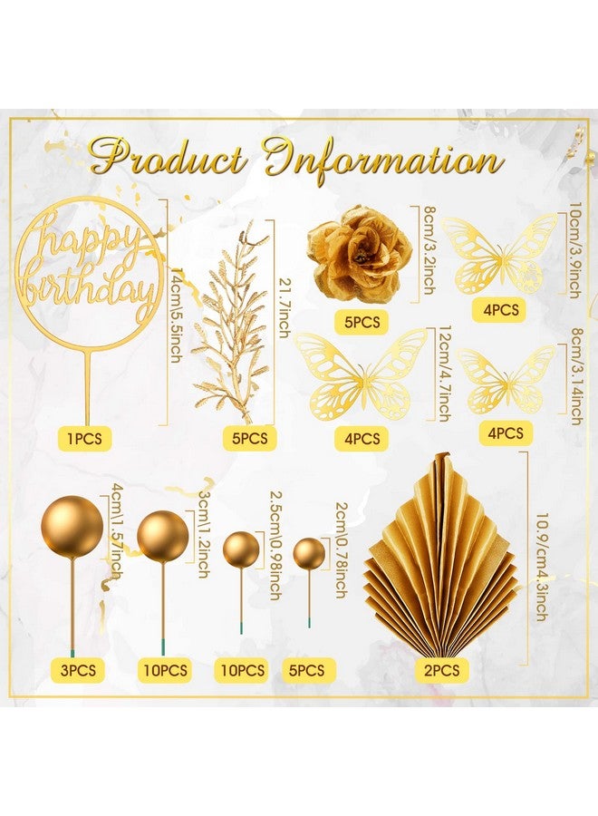 Shimeyao 52 Pcs Flower Toppers For Cake Gold Balls For Cake Decorations Boho Cake Topper Flower Butterfly Decorations Gold Cake Topper For Birthday Wedding Baby Shower Party Decoration(Gold) - Image 4