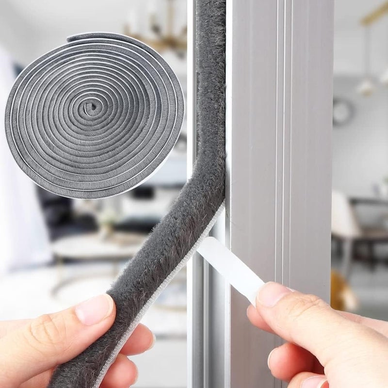 Erweicet 33ft Weather Stripping Brush for Sliding Windows/Doors Frame Side, Self-Adhesive Seal Strip (33ft, 0.35'' Wide x 0.35'' Thick, Gray) - Image 1
