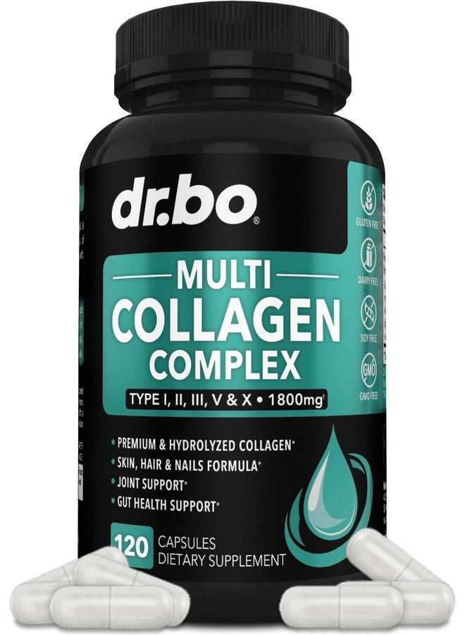dr.bo Multi Collagen Peptides for Women & Men - Type I, II, III, V, & X Multi Collagen for Women & Men Complex Capsules, Hydrolyzed Peptides Pills Supplements for Skin, Hair & Nails - 120 Protein Capsules - Image 1
