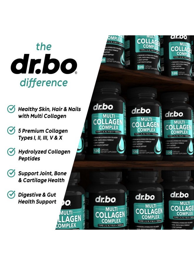 dr.bo Multi Collagen Peptides for Women & Men - Type I, II, III, V, & X Multi Collagen for Women & Men Complex Capsules, Hydrolyzed Peptides Pills Supplements for Skin, Hair & Nails - 120 Protein Capsules - Image 4