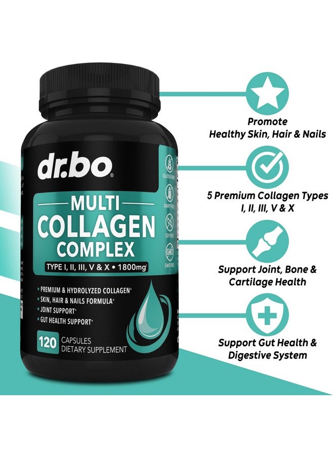 dr.bo Multi Collagen Peptides for Women & Men - Type I, II, III, V, & X Multi Collagen for Women & Men Complex Capsules, Hydrolyzed Peptides Pills Supplements for Skin, Hair & Nails - 120 Protein Capsules - Image 2