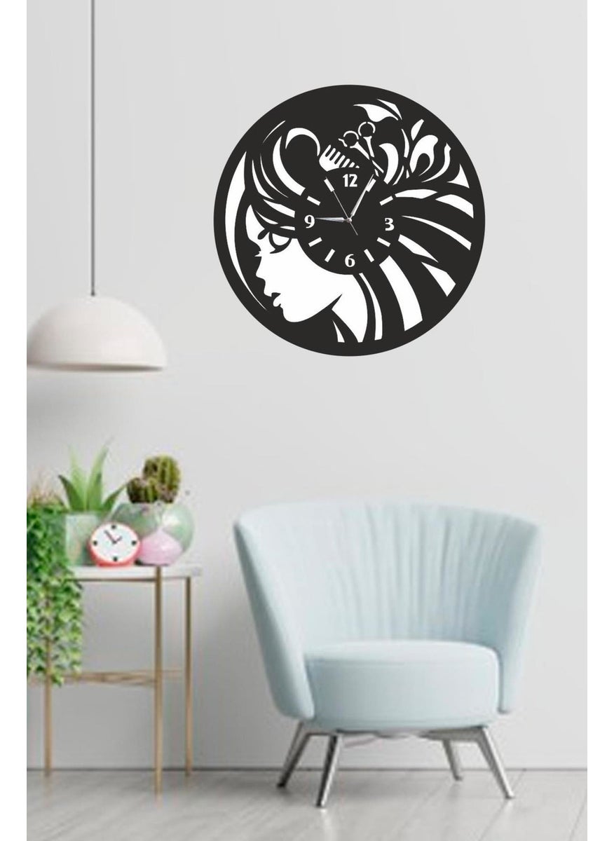 HELLOVE - Women's Hairdresser Clock Wooden Wall Clock Women's Hairdresser Wall Clock - Image 1