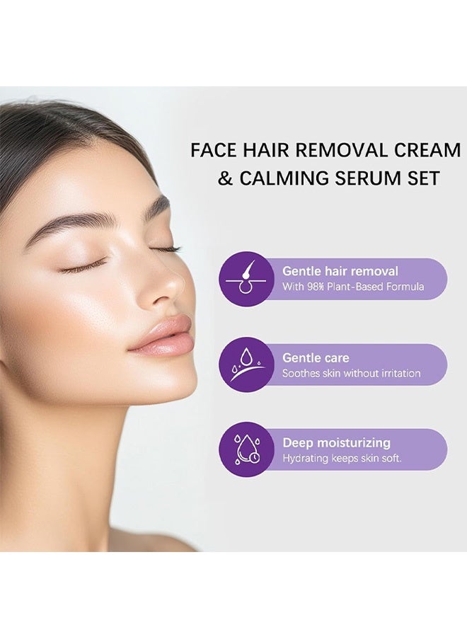جروي إزالة الشعر بلطف، كريم إزالة شعر الوجه، مجموعة كريمات إزالة الشعر، إزالة الشعر بلطف ودون ألم، سيروم مهدئ، كريمات لإزالة شعر الجسم والوجه للنساء | كريم إزالة الشعر 40 مل، السيروم 5 مل - Image 5