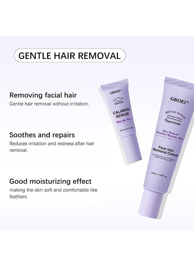 جروي إزالة الشعر بلطف، كريم إزالة شعر الوجه، مجموعة كريمات إزالة الشعر، إزالة الشعر بلطف ودون ألم، سيروم مهدئ، كريمات لإزالة شعر الجسم والوجه للنساء | كريم إزالة الشعر 40 مل، السيروم 5 مل - Image 4