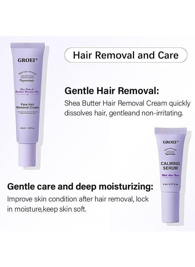 جروي إزالة الشعر بلطف، كريم إزالة شعر الوجه، مجموعة كريمات إزالة الشعر، إزالة الشعر بلطف ودون ألم، سيروم مهدئ، كريمات لإزالة شعر الجسم والوجه للنساء | كريم إزالة الشعر 40 مل، السيروم 5 مل - Image 2