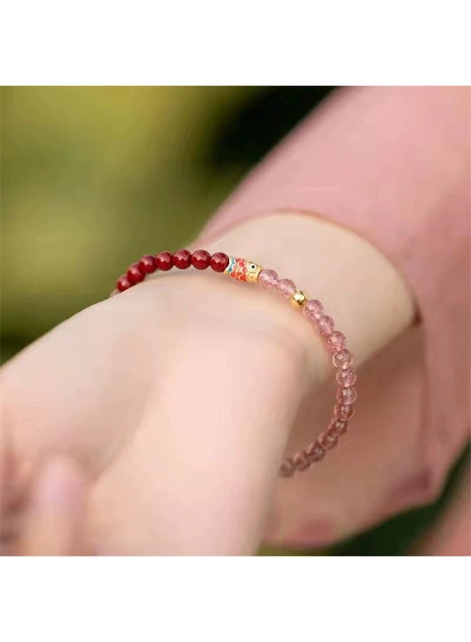 Goolsky سوار كوي الأحمر من الكينابار ورمل الذهب - سوار كريستالي بالفراولة للحب والحظ الجيد - Image 3