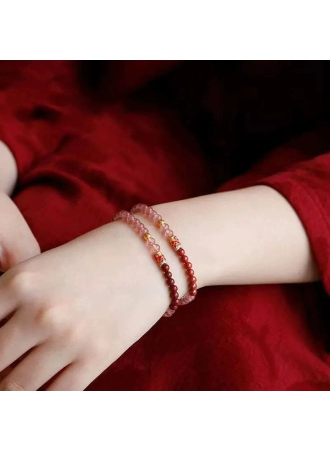 Goolsky سوار كوي الأحمر من الكينابار ورمل الذهب - سوار كريستالي بالفراولة للحب والحظ الجيد - Image 4