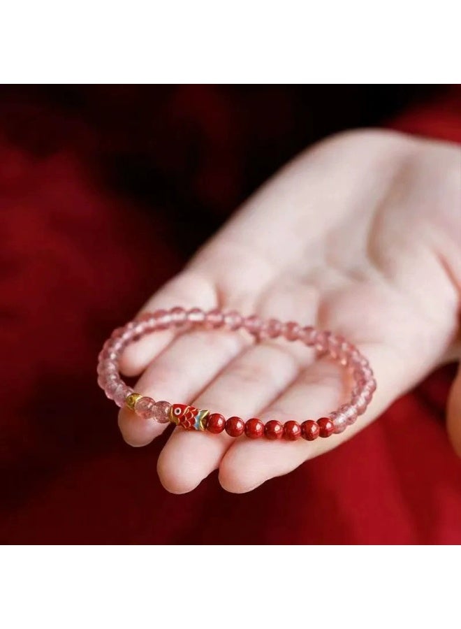 Goolsky سوار كوي الأحمر من الكينابار ورمل الذهب - سوار كريستالي بالفراولة للحب والحظ الجيد - Image 2