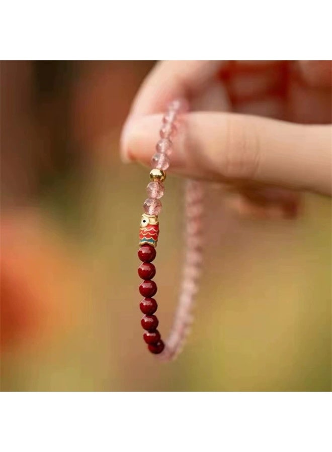 Goolsky سوار كوي الأحمر من الكينابار ورمل الذهب - سوار كريستالي بالفراولة للحب والحظ الجيد - Image 5