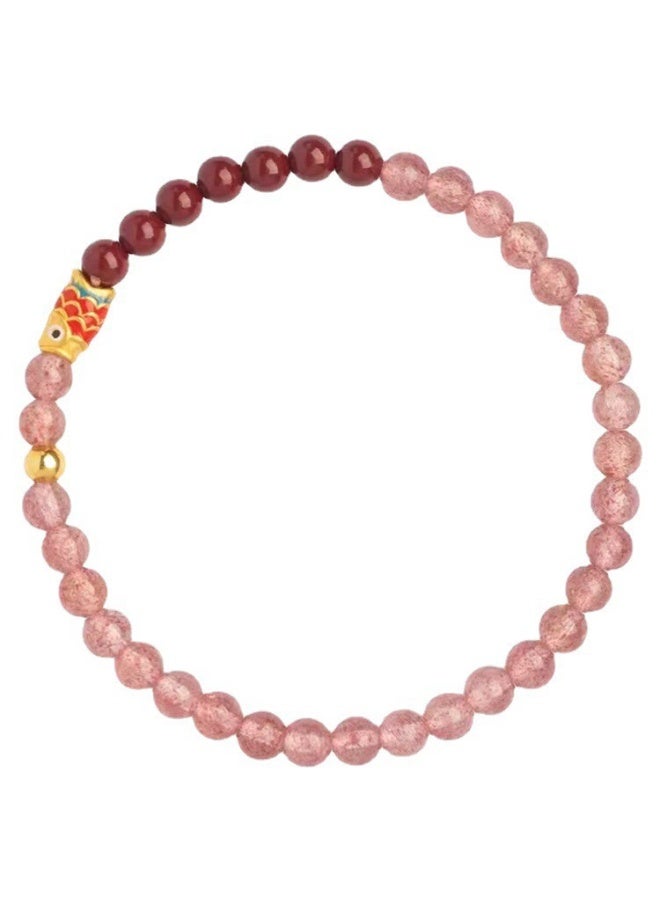 Goolsky سوار كوي الأحمر من الكينابار ورمل الذهب - سوار كريستالي بالفراولة للحب والحظ الجيد - Image 1