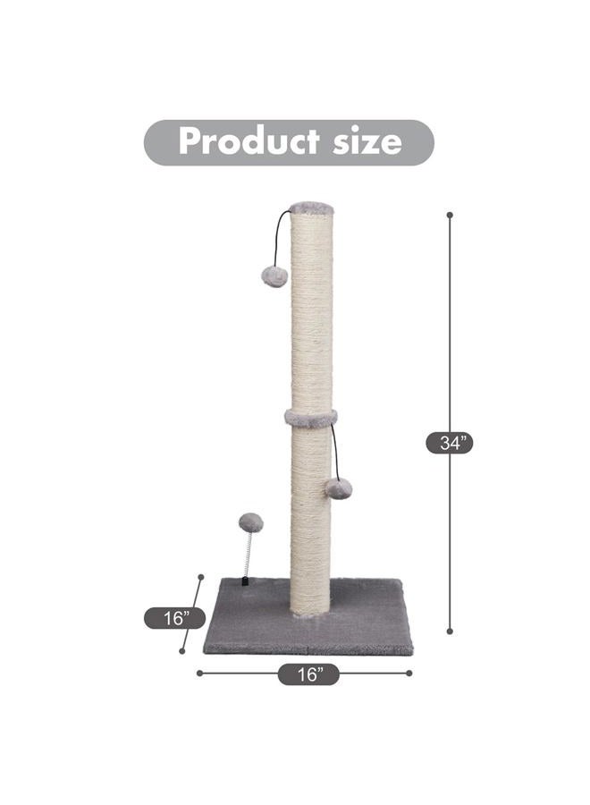 MECOOL 34“ Tall Cat Scratching Post Premium Basics Kitten Scratcher Sisal Scratch Posts Trees with Hanging Ball for Indoor Cats (34 inches for Adult Cats, Gray) - Image 4