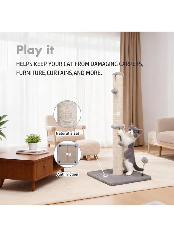 MECOOL 34“ Tall Cat Scratching Post Premium Basics Kitten Scratcher Sisal Scratch Posts Trees with Hanging Ball for Indoor Cats (34 inches for Adult Cats, Gray) - Image 3