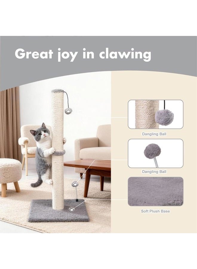 MECOOL 34“ Tall Cat Scratching Post Premium Basics Kitten Scratcher Sisal Scratch Posts Trees with Hanging Ball for Indoor Cats (34 inches for Adult Cats, Gray) - Image 2