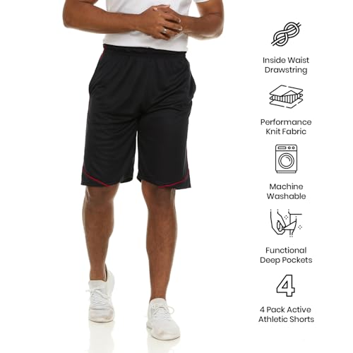 Essential Elements 4 Pack: Men's Dry-Fit Sweat Resistant Active Athletic Performance Shorts - Image 4