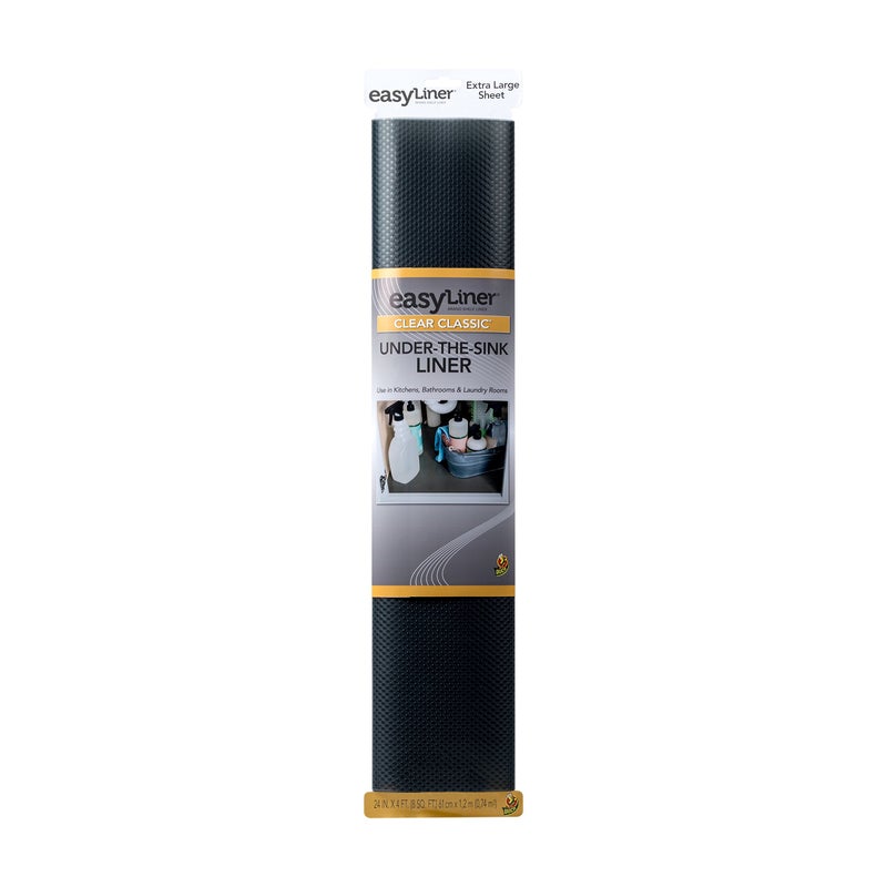 Duck EasyLiner Clear Classic Under Sink Shelf Liner  Durable Non Adhesive  Easy to Install  Clean Kitchen Liner Mat  Indoor  Outdoor  Water Resistant  Removable Shelf Liner 20in x 4ft Black
