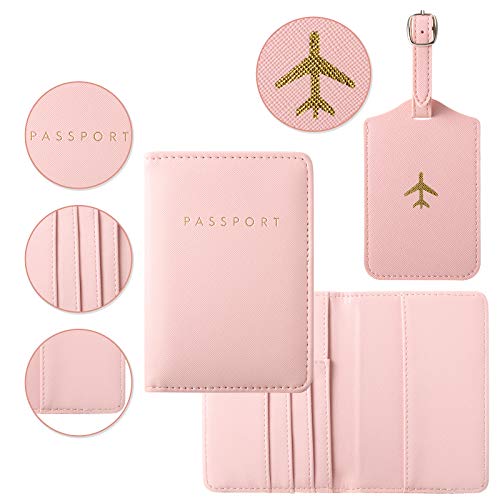 Weewooday 2 Set Mr and Mrs Passport Covers Holder and Luggage Tags Cute Leather Wallets Holder Travel Luggage Tags for Women Men Gift(Pink, Black) - Image 3