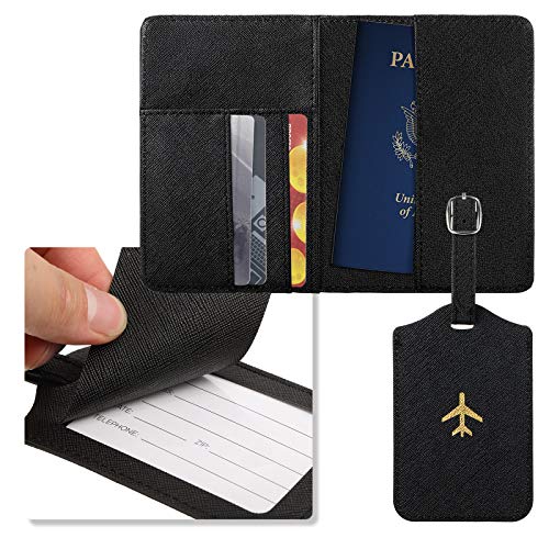 Weewooday 2 Set Mr and Mrs Passport Covers Holder and Luggage Tags Cute Leather Wallets Holder Travel Luggage Tags for Women Men Gift(Pink, Black) - Image 5