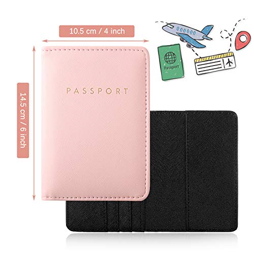 Weewooday 2 Set Mr and Mrs Passport Covers Holder and Luggage Tags Cute Leather Wallets Holder Travel Luggage Tags for Women Men Gift(Pink, Black) - Image 2