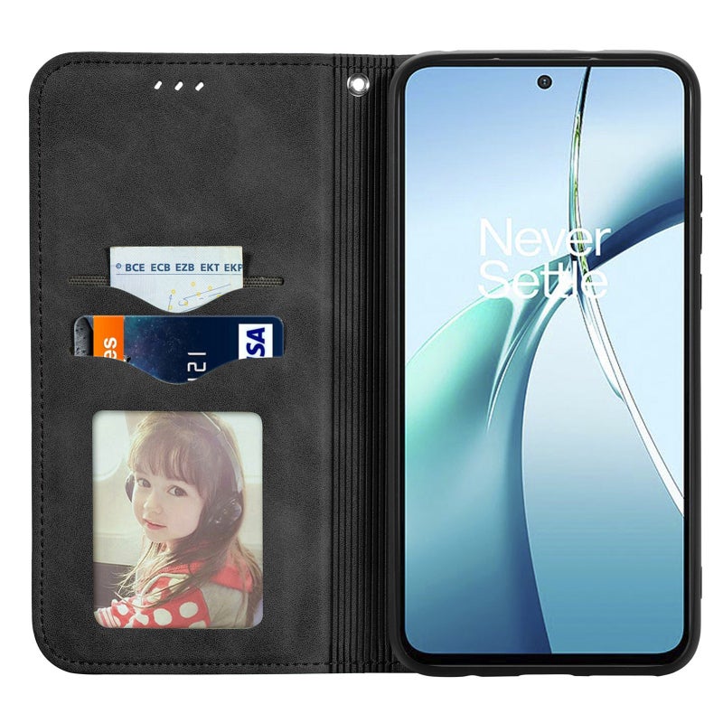 HuHa Case Cover For Nothing Phone 2a Plus Retro Skin Feel Magnetic Flip Leather Phone Case(Black) - Image 3
