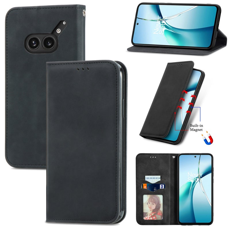 HuHa Case Cover For Nothing Phone 2a Plus Retro Skin Feel Magnetic Flip Leather Phone Case(Black) - Image 1