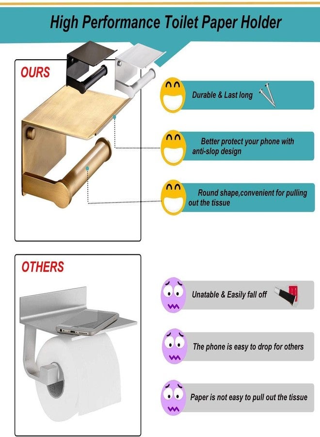 Eitonbu Toilet Paper Holder Toilet Paper Hanger with Mobile Phone Storage Shelf -Wall Mount (4# Golden) - Image 4